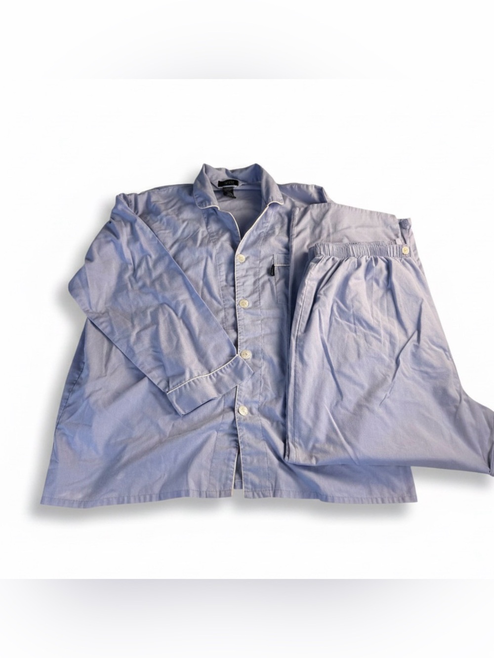 Vintage Izod Men's XL Pajama Set Light Blue White Piping Button Fly